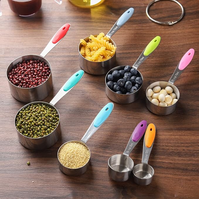 Measuring Cups Set of 8 Stainless Steel Stackable Nesting Measuring Cups | for Dry and Liquid Ingredients