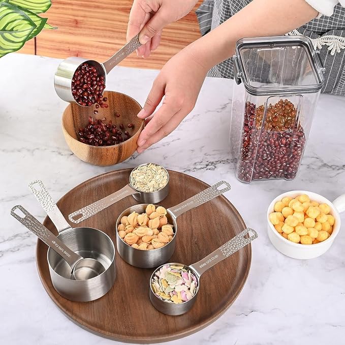 Measuring Cups Set 6, 18/8 (304) Stainless Steel 6 Dry Measuring Cups Set, Metal Kitchen Metric & US Measure Cup with 3/4 Cup for Cooking and Baking