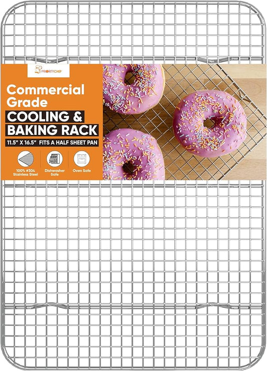 PriorityChef 18/8 Stainless Steel Cooling Rack, Heavy Duty Baking Rack For Oven Cooking, Fits Half Sheet Pan, Wire Rack For Cooking, Bacon, Cookie Cooling Rack, 11.5" x 16.5"