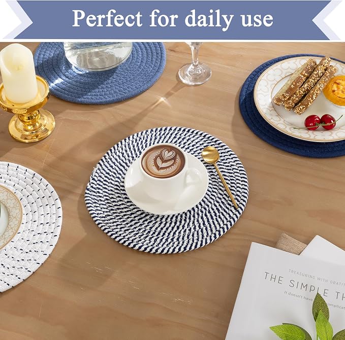 SHACOS 10 Inches Trivets for Hot Dishes, 4 Pieces Cotton Trivets Mats for Kitchen, Hot Pads for Countertops and Table, Heat-Resistant Pot Holders for Hot Pots and Pans(Blue, 4pcs)