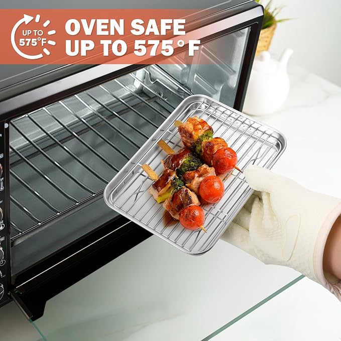 Homikit 2 Pack Cooling Rack for Baking, 8.7 * 6.3 Inch Mini Stainless Steel Metal Roasting Grilling Cooking Racks, Fits Small Toaster Oven, Dishwasher Safe, Heavy duty & Rust Resistant