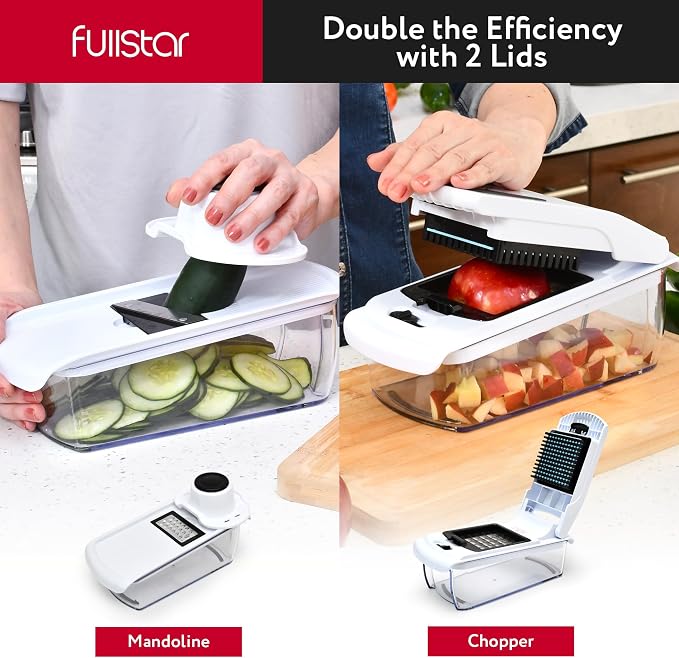 Fullstar Mandoline Slicer for Kitchen - Vegetable Chopper, Onion Potato Food Veggie Fruit Slicer and Cutter with Container, Kitchen Gadgets & Gifts, Home Essentials (All-in-1, White/Black)