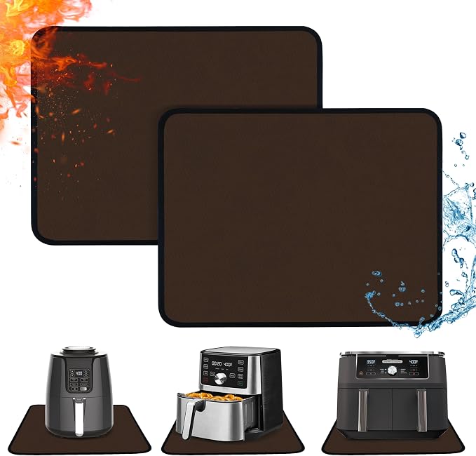 2 PCS Heat Resistant Mats for Countertop Air Fryer, 24x16in, Brown | 1022 ℉ Fireproof mat, air fryer accessories for ninja, cosori, waterproof hot pads for kitchen toaster, oven, coffee maker