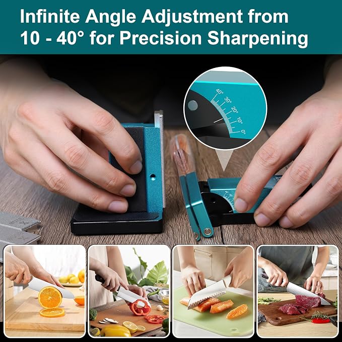 Adjustable Rolling Knife Sharpener Kit – 10°-40° Adjustable Angles, Removable Diamond Plates (320# 800# 2000#), Portable Design – Premium Kitchen Knife Sharpening Tool