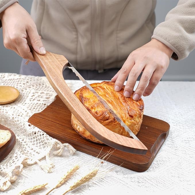 Luzarriba Bread Knife, Bow Bread Knife for Homemade Bread, Sourdough Bread Slicer for Homemade Bread, Sourdough Bread Cutter, Wooden Bread Knife with Cover - Premium Stainless Steel