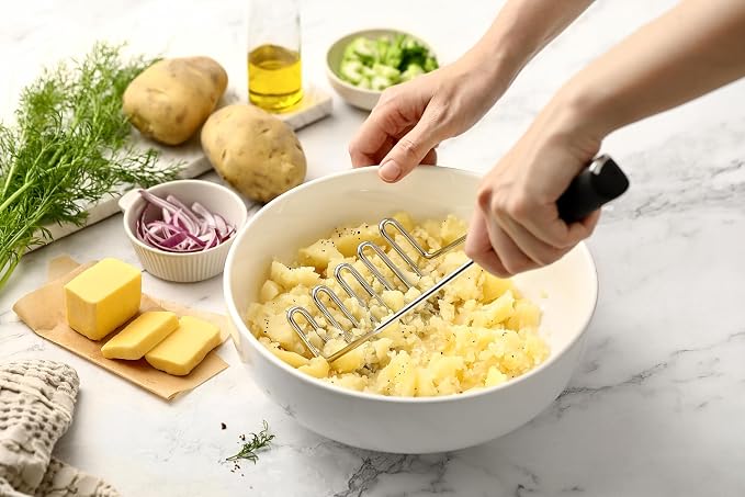 Spring Chef Potato Masher Stainless Steel - Heavy Duty Mashed Potato Masher Kitchen Tool - Fruit & Food Smasher For Avocado, Banana, Eggs - Bean Smasher Tool - Durable Metal Mashing Utensil