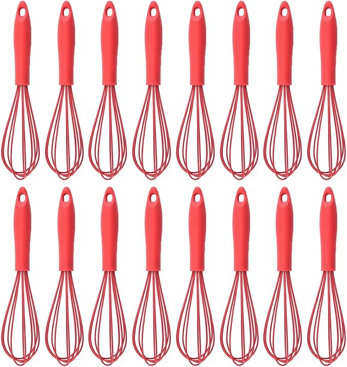Silicone Whisk, 16 Piece Commercial Non-Scratch Balloon Wire Whisk for Cooking, Manual Red Egg Beater Milk Frother Coffee Whisks, Suitable for Blending, Whisking, Beating and Stirring