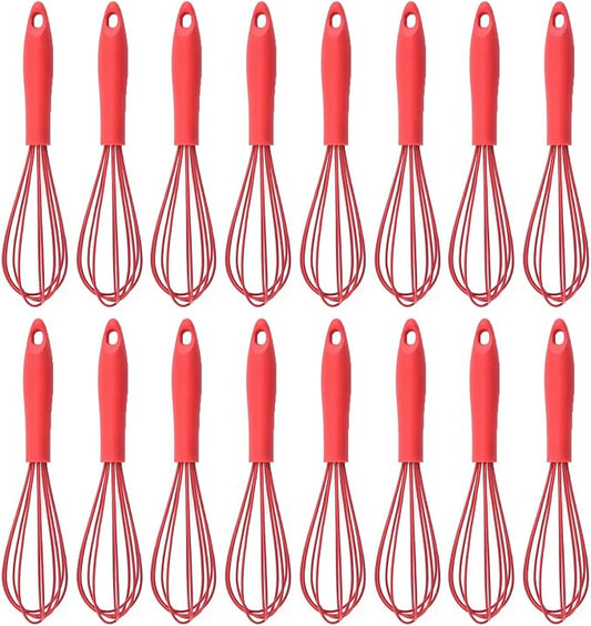 Silicone Whisk, 16 Piece Commercial Non-Scratch Balloon Wire Whisk for Cooking, Manual Red Egg Beater Milk Frother Coffee Whisks, Suitable for Blending, Whisking, Beating and Stirring