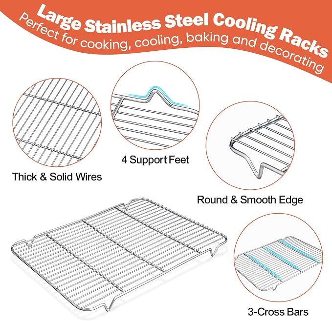 Homikit 2 Pack Cooling Racks, 18.9 * 12.6 Inch XL Stainless Steel Baking Rack for Cooking | X-Large Roasting Grilling Rack Set for Bacon Bread Cookie, Oven Wire Rack Fit Large Sheet Pan, Heavy Duty & Dishwasher Safe