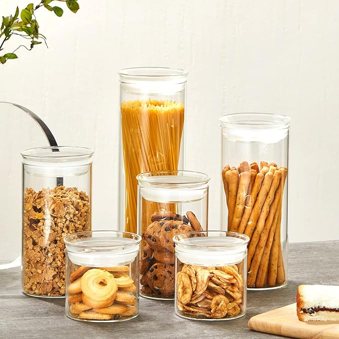 ZENS 17oz Glass Jars with Airtight Lid, Set of 4 Small Glass Storage Jars | Borosilicate Glass Canisters Set with Lids, Small Storge Containers for Kitchen Spice, Sugar, Blooming Tea,