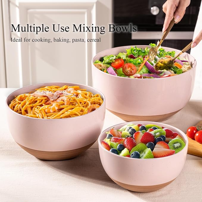 AmorArc Ceramic Mixing Bowls,Stoneware Nesting Bowls Set of 3 for Kitchen | Serving Bowls with Rustic Terracotta Underside for Mixing,Cooking,Baking,Salad| Microwave & Dishwasher Safe 4.6/2.8/1.3 Qt