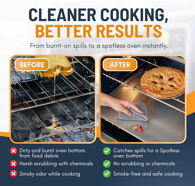 Oven Liners for Bottom of Oven - 3 Pack Large Heavy Duty Mats, 16.25”x23” Non-Stick Reusable Liner for Electric, Gas, Toasters, Grills - BPA & PFOA Free Kitchen Accessory to Keep It Clean (Silver)