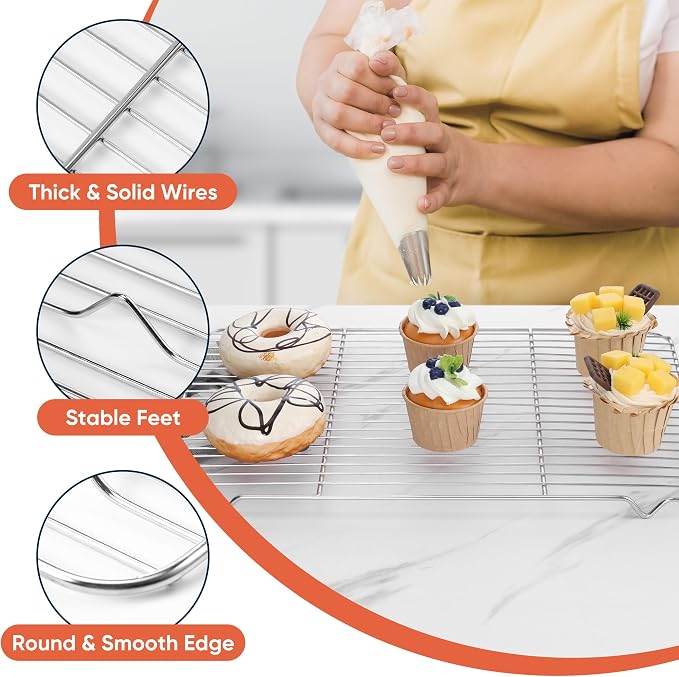 Homikit Cooling Racks for Cooking and Baking, 16.6”*11.5” Large Stainless Steel Wire Rack for Oven Cooking Roasting Grilling Drying, Cookie Bacon Pizza Mesh Cooling Racks, Dishwasher Safe, 2 PCS