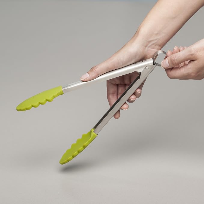 Zeal Silicone Non-Stick Kitchen Cooking Tongs with Stainless Steel Handle – Perfect for Cooking, Grilling, BBQ, Serving, and More 26cm - Heat-Resistant, BPA-Free, and Easy-to-Clean, Lime Green