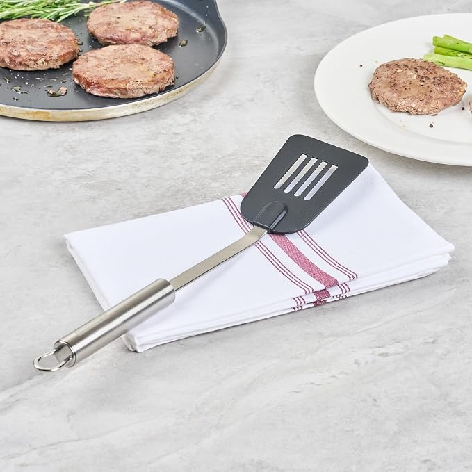 Restaurantware Nylon Slotted Turner - German Standard Kitchen Spatula with Stainless Steel Handle, Non-Stick Safe, Dishwasher Safe - Heat-Resistant Slotted Spatula for Eggs, Cookies, All Purpose