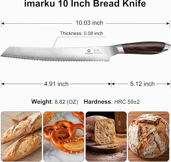imarku Bread Knife, Professional 10 Inch Serrated Bread knives for Homemade Sourdough, High Carbon Stainless Steel, Razor Sharp Edge Bread Cutting Knife for Bread Cake, Birthday Gifts for Women Men