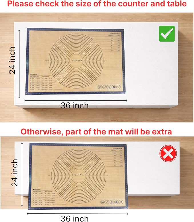 Silicone Pastry Mat with Measurements, 36 x 24 Inch Extra Thick Non-Slip Nonstick XL Baking Mat for Dough Rolling, Kneading, Fondant and Pie, Gray