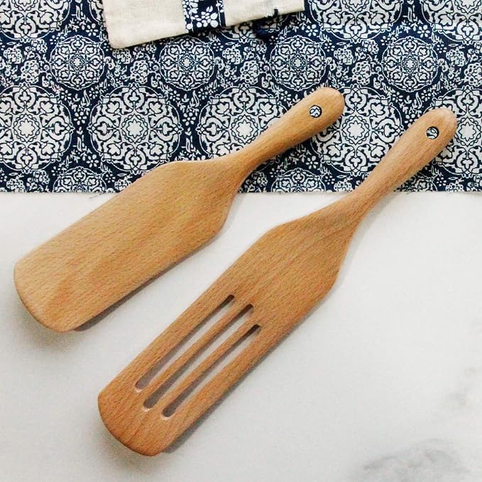 Wooden spurtles set 4pcs of Cooking Utensils,Natural beech Spatulas for cooking, wood spoon for cooking,Slotted Spurtles kitchen tools for Stirring, Mixing