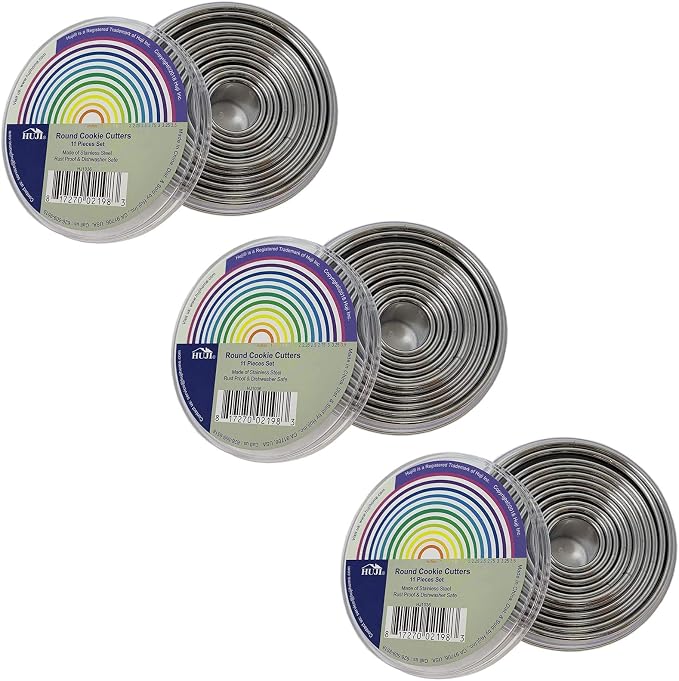 HUJI Round Pastry Dough Cutter Set For Baking Cookies Biscuits Donuts Scones Heavy Duty (3, Set of 11 Round Cutters)