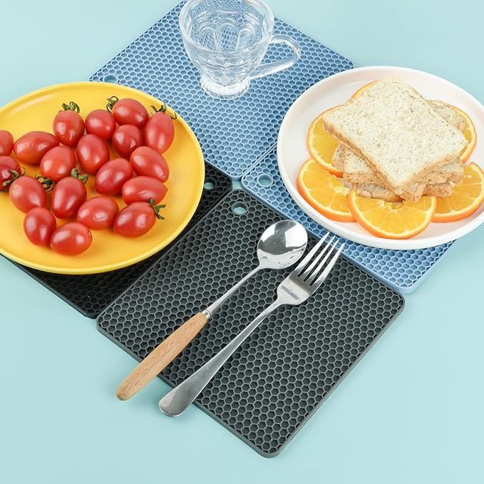 Trivets for Hot Dishes, Silicone Trivet Mat Hot Pads for Kitchen Pot Holder, Silicone Trivets for Pots and Pans, Multi-Purpose Heat Resistant Silicon Trivet Mat for Tabletop Black Pack 6