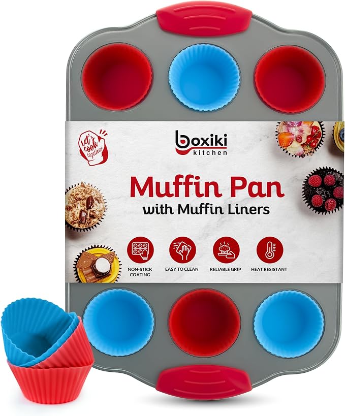 12 Cup Mini Muffin Pan with Silicone Muffin Liners. Professional Cupcake Pan for Baking Muffin Mold, Mini Muffin Tin Non-Stick Steel Bakeware