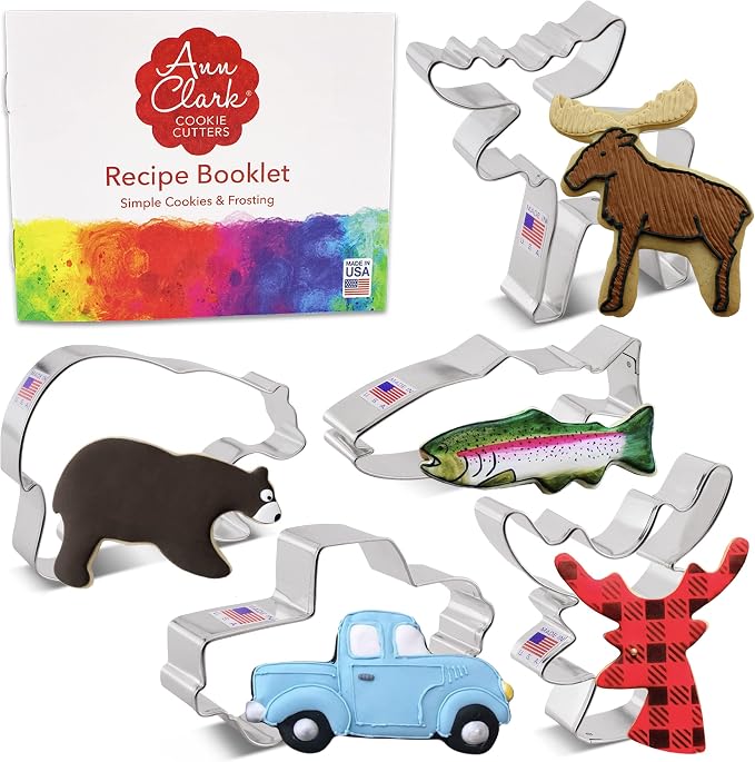 Ann Clark 5-Pc. Hunting Cookie Cutter Set, Made in USA, Deer Head, Moose, Trout, Grizzly Bear & Truck