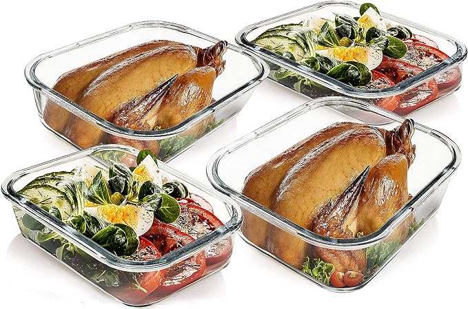 M MCIRCO 80 oz & 36 oz Extra Large Glass Food Storage Containers with Lids | Meal Prep Containers, 2 Pack 80 oz(10 cup) &2 Pack 36 oz (4.5 cup) Baking Containers, White