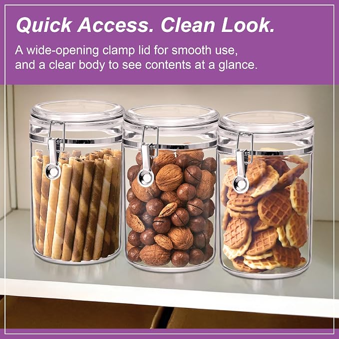 Cathy - 56-Ounce Plastic Canister (Set of 3), Plastic Airtight Food Container, Stackable for Pantry Storage, BPA-Free and Shatter-Proof, Perfect for Home and Commercial Use