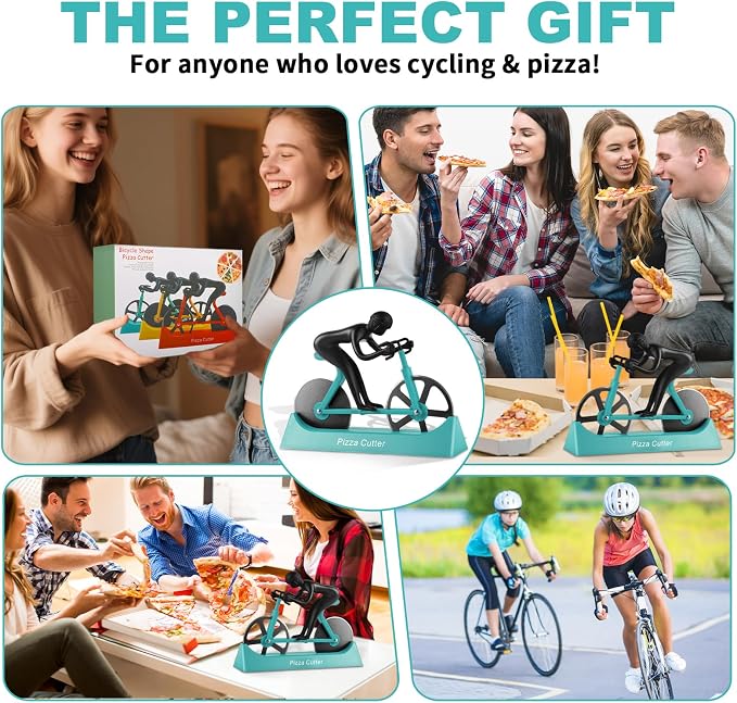Bike Pizza Cutter,Bicycle Pizza Slicer,Stainless Steel Pizza Cutter Wheels with Stand,Unique Kitchen Gadget,Gifts for Cyclists Men,Cool Men’s Gift