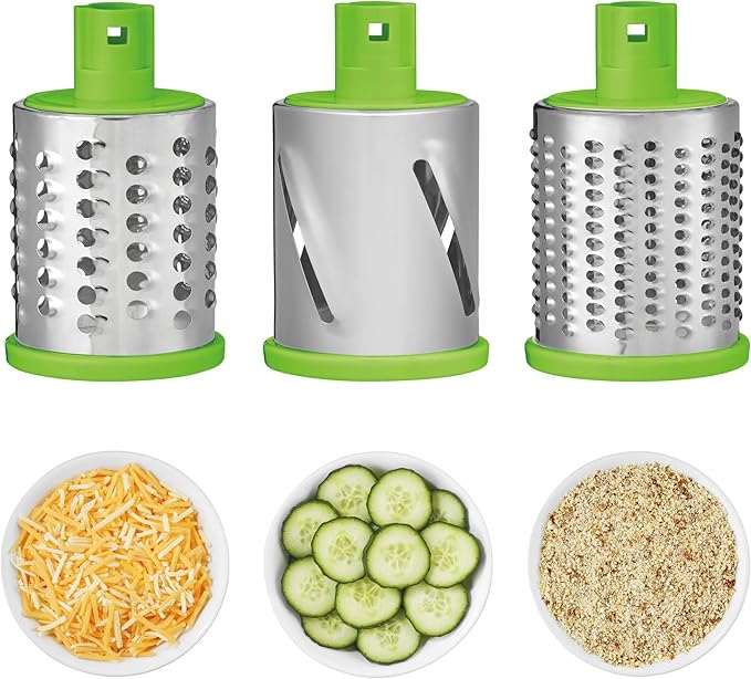 Cuisinart Fresh Slice Rotary Drum Grater, Cheese & Vegetable Slicer with 3 Interchangeable Stainless Steel Drums, Strong Suction Base, Dishwasher Safe