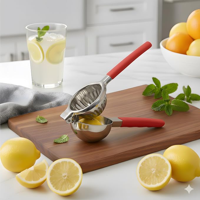 Stainless Steel Lemon Squeezer Citrus Juicer – Large Bowl, Heavy-Gauge Steel, Long Textured Non-Slip Handles – Large Size, Easy to Clean, Maximum Juice Extraction for Kitchen Use
