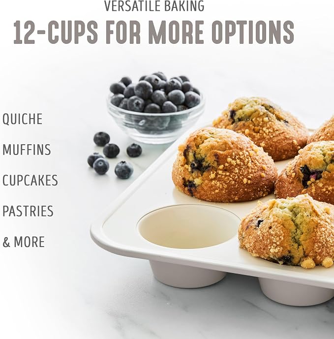 GreenLife 12 Cup Ceramic Nonstick Muffin Pan, Taupe