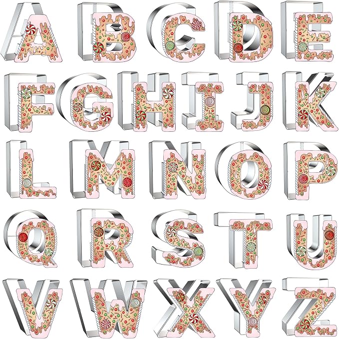 4 Inch Alphabet Letter Cookie Cutter Set - 26 Pcs Extra Large Xzhloym Cookie Cutters Shapes Biscuit Fondant Baking Molds for Christmas New Year Birthday Holiday Party Decorations - Stainless Steel