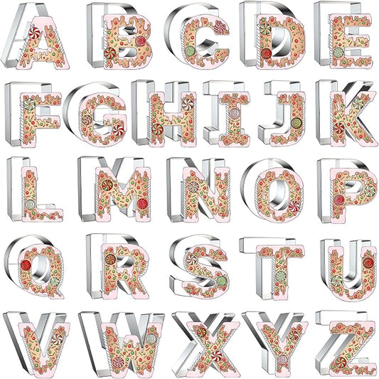 4 Inch Alphabet Letter Cookie Cutter Set - 26 Pcs Extra Large Xzhloym Cookie Cutters Shapes Biscuit Fondant Baking Molds for Christmas New Year Birthday Holiday Party Decorations - Stainless Steel