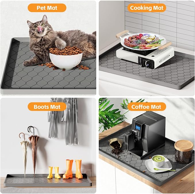 Winisok Waterproof Under Sink Mat 40" x 19", Silicone Mat, Black | Raised Edge Traps Spills & Leaks, Shelf Liner, Cabinet Protector, for Kitchen, Bathroom, Boots, Pets, Home Essentials