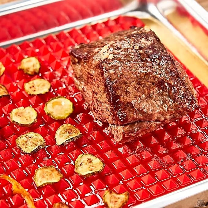 Red Silicone Baking Mat, 16 x 11.42 In, Non-Stick, Pyramid Design | Easy-to-Clean Silicone Pyramid Baking Mat; Suitable for Oven & Microwave; Fat Filtering Surface; for Roasting, BBQ, and Bacon
