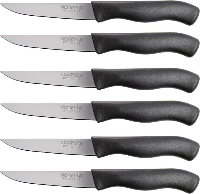 Paring Knife, 6-Piece Set, Knives with Straight Edge 4 Inch Blade, Stainless Steel, Spear Point, Fruit and Vegetable Cutting and Peeling, Black (Black, Straigt)