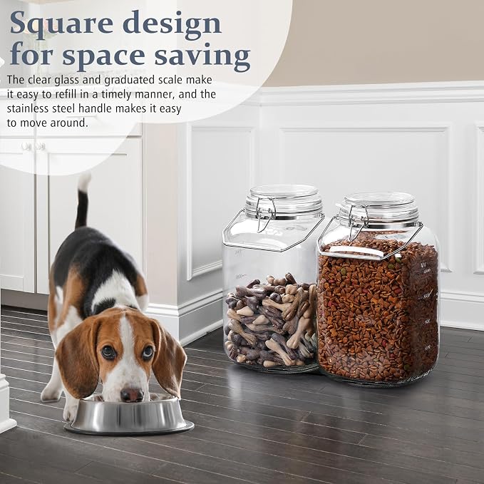 Folinstall 1.5 Gallon Glass Jar with Lid, Wide Mouth Mason Jars, 2PCS | Airtight Lid & Stainless Handle, 4.3" Large Opening, 2 Measurement Marks, BPA-Free, Glass Storage Containers, Dishwasher Safe