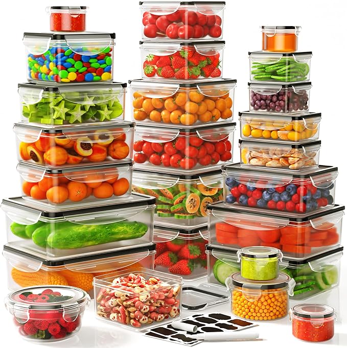 52 PCS Food Storage Containers Set with Airtight Lids (26 Lids &26 Containers) - BPA-Free Plastic Food Container for Kitchen Storage Organization, Salad Fruit Lunch Containers with Labels & Marker | (26 Lids &26 Containers) Food Container for Kitchen S...