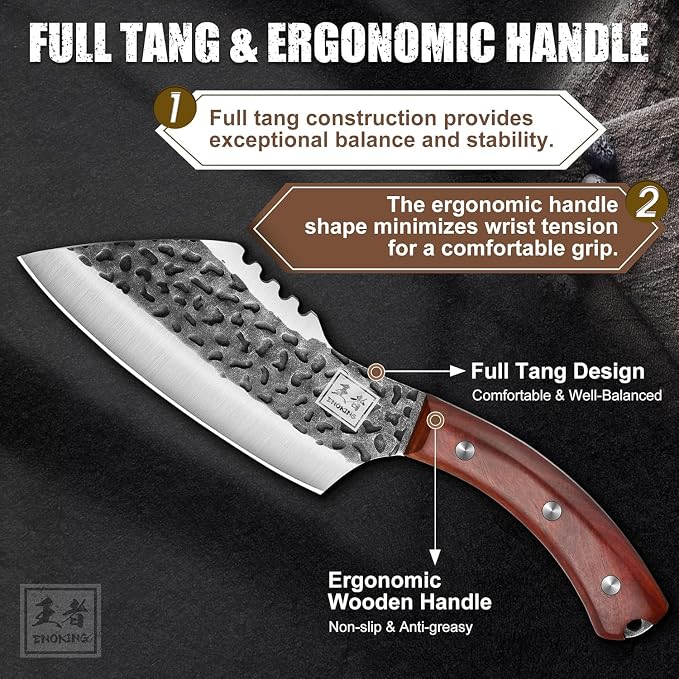 ENOKING 6.1 Inch Meat Cleaver Knife with Sheath, Hand Forged Butcher Knife for Meat Cutting, Full Tang Chef Knife for Kitchen, Outdoor Cooking, Camping, BBQ, with Gift Box