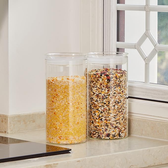 ZENS 74oz Glass Canisters with Airtight Lid, 2 Large Storage Containers | Thick Borosilicate Glass Jars with Airtight Lid, Wide Mouth Food Storage Jars for Kithen Pantry Baking Flour, Rice