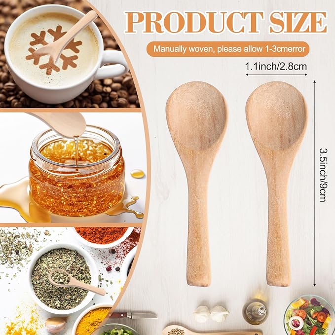 Boao 200 Pcs Small Wooden Spoons, 3.5'' L, Mini Wood Natural Tiny Spoons Wooden Little Teaspoons for Jars Sugar Creamer Honey Spices Salt Kitchen Supplies (Light Wood)
