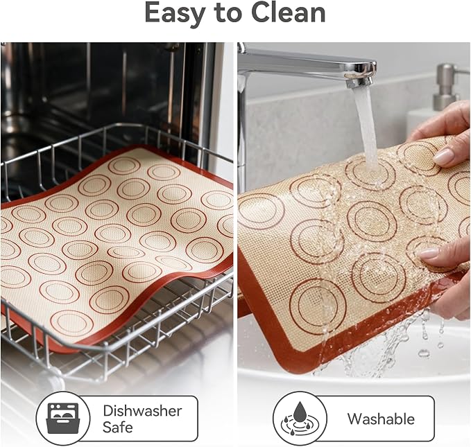 USLAI Silicone Macaron Baking Mats, 16.5 x 11.6 Inch, 2 Pack | Nonstick Half Sheet Liners with 30 Circle Guides, Reusable for Cookies and Pastry