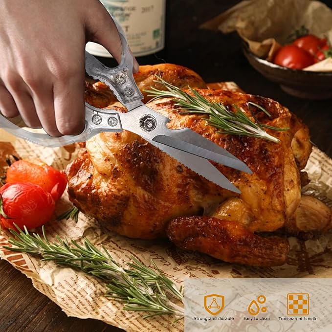 AWinjoy Kitchen Scissors, Heavy Duty Sharp Kitchen Shears, Stainless Steel & Aluminum, Transparent, Serrated Edge, Day Style, 1 Count