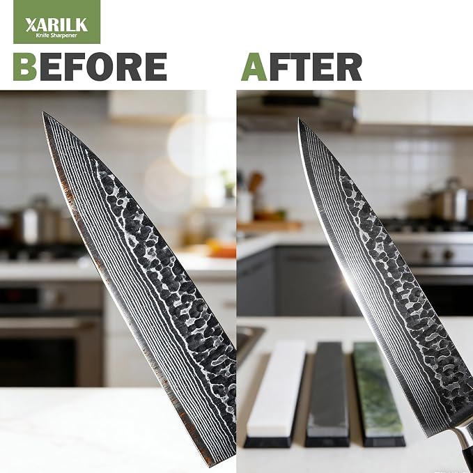 Premium Knife Sharpening Stones Set – 5000 Grit Black Stone, 8000 Grit White Natural Stone, 10000 Grit Green Natural Stone – Compatible with XARILK Sharpening Systems