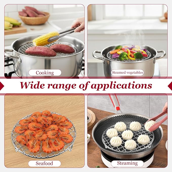 Small Cooling Rack 6.5 Inch, Round Cooking Rack & Steamer Rack for Pots, Stainless Steel Air Fryer Rack with Fixed Legs, Fits 6 Qt Multi-Cookers, Oven Safe