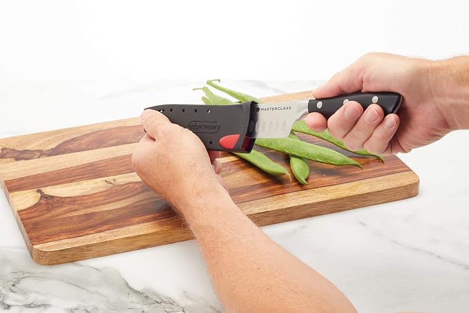 MasterClass Santoku Knife with EdgeKeeper Knife Sharpener Sheath, Stainless Steel, 14 cm