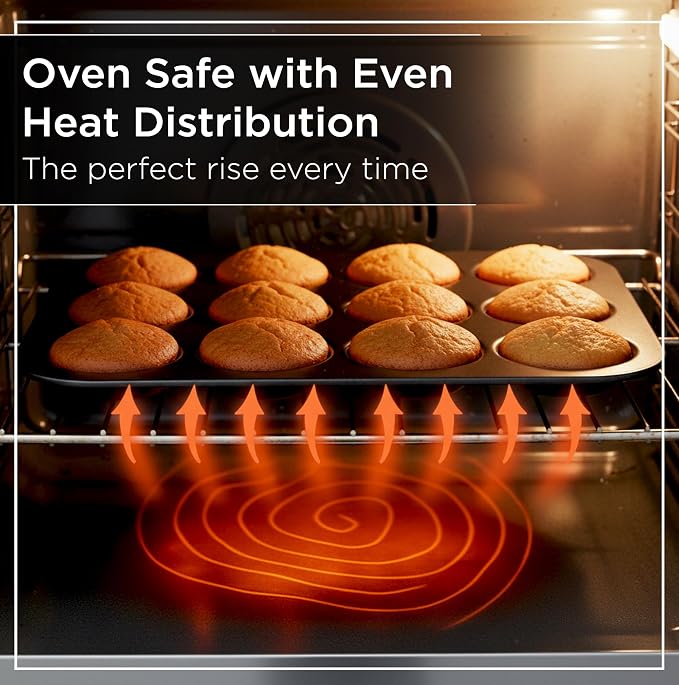 Wrenbury Nonstick Whoopie Pie Pan 12-Cup for Muffin Top - Carbon Steel Shallow Baking Tray for Macarons Cookies Yorkshire Puddings Cornbread & Burger Buns