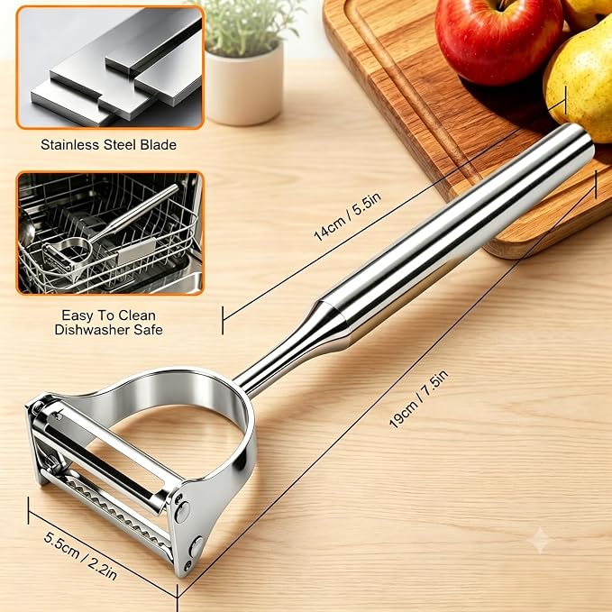 2 in 1 Vegetable Peeler, Stainless Steel Julienne Peeler, Multi-Function Design, Straight-edge blades for Peeling, Serrated blades for Julienne, for Potato Carrot Zucchini Cucumber, Kitchen Gift