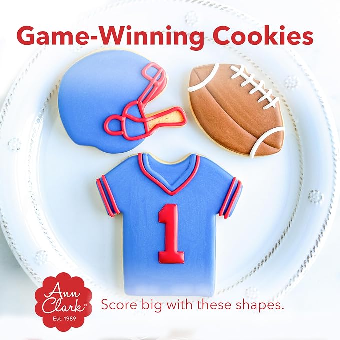 Ann Clark Football Cookie Cutters 5-Pc. Set (Fan Hand, Large Football, Small Football, Large T-shirt/Jersey, Small T-shirt/Jersey) Made in USA